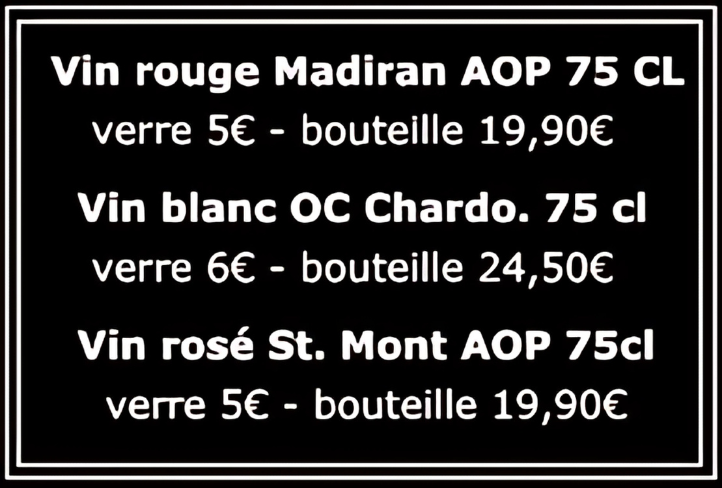 Carte des Vins de La Cuisine de Mamé à Superbagnères